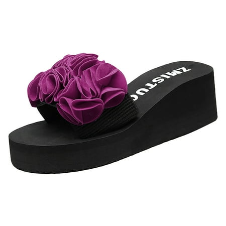 

Sandals Women Summer New Slope Heel Non Slip Hand Flower Beach Shoes