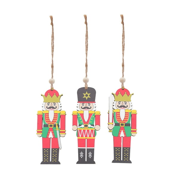 3pcs Decorative Christmas Pendant Wooden Colored Walnut Soldier Pendant Christmas Tree Pendant Decor (Colorful)
