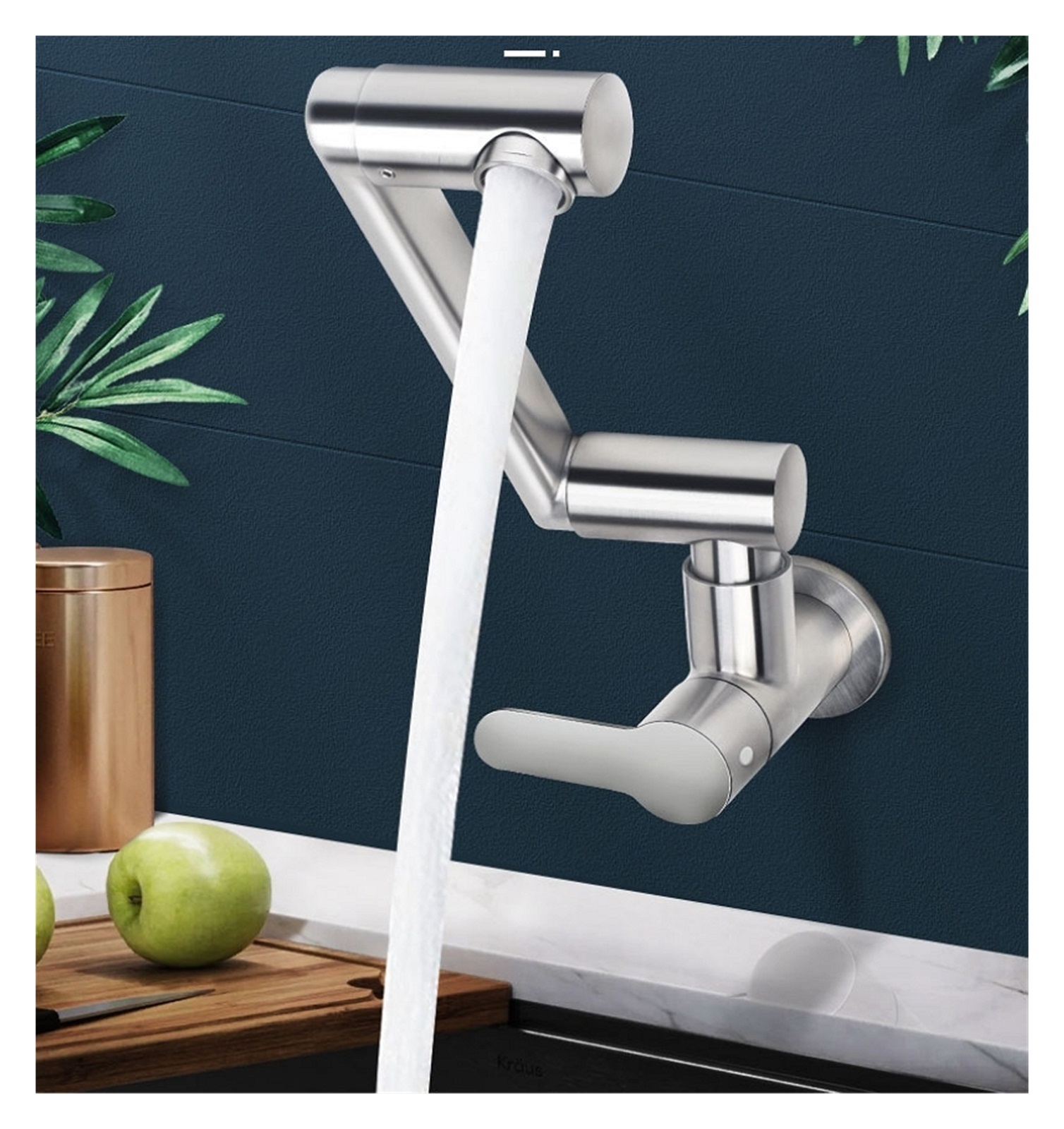 Kitchen Sink Faucet 304 Stainless Steel In-wall Single Hole 360° Rotation Universal Folding Cold Water Tap Balcony Mop Pool Tap ,Bar Laundry RV Farmhouse