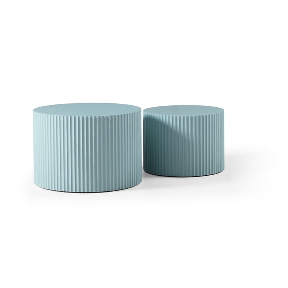 MDF Handcraft Round Nesting Table Set of 2 / Upgrade Living Room Decor with Light Blue Tables