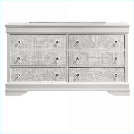 Dressers Modern 6-Drawer Wood Dresser with Velvet-Lined Top Drawers | White | Wood
