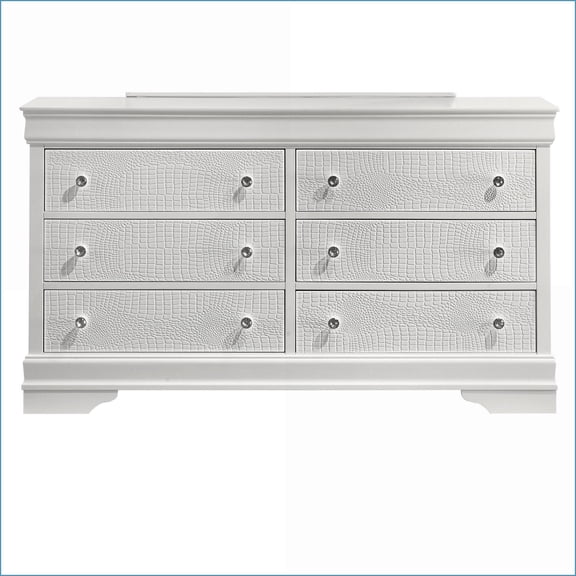 Dressers Modern 6-Drawer Wood Dresser with Velvet-Lined Top Drawers | White | Wood