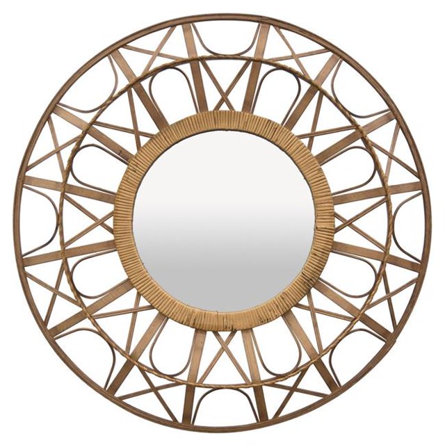 Plutus Brands PBTH93109 Natural Fiber Rattan Wall Mirror, Brown