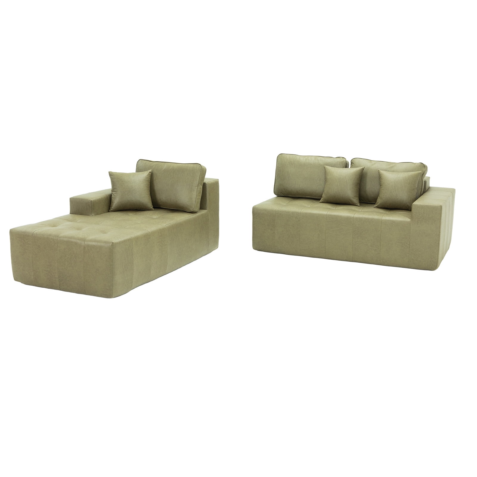 Howcool Boneless Cloud Sectional Sofa with Chaise,Faux Leather L-Shaped Couch,Deep Seat Modular Sofa with Wide Armrests,No Assembly Required,Left-Facing,Green