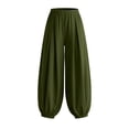 thumbnail image 6 of Zedker Pants for Womens Fashion Solid Color Elastic High Waist Pleated Beam Foot Long Pants 2026 Casual Lounge Boho Harem Trousers Pants Army Green L, 6 of 7
