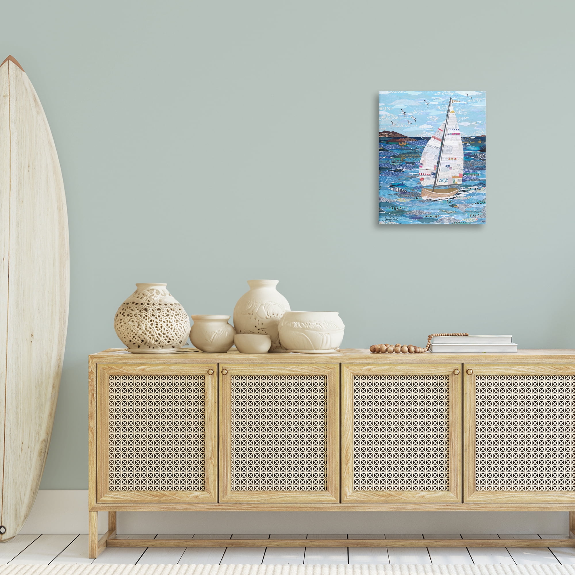 Stupell Industries Collaged Sailboat Scene Transportation Painting Gallery Wrapped Canvas Art Print Wall Art, 16 x 20