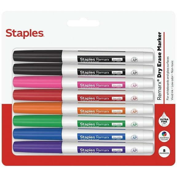 Staples Remarx Dry Erase Marker Ultra Fine Tip Assorted 8/Pack (ST62958)