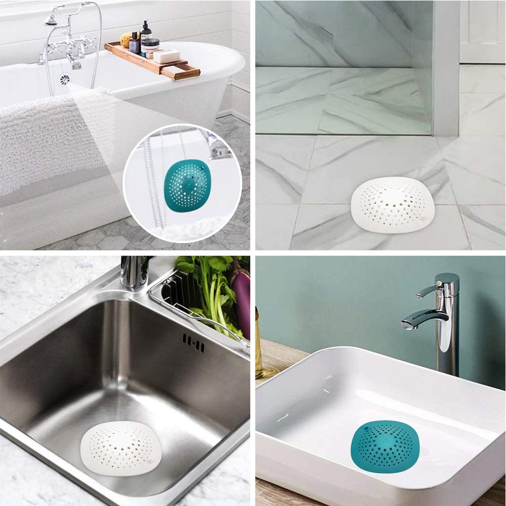 2 Pack Drain Hair Catcher Durable Silicone Drain Protector Hair Stopper  with Suction Cup for Shower Kitchen Bathroom Lake Blue