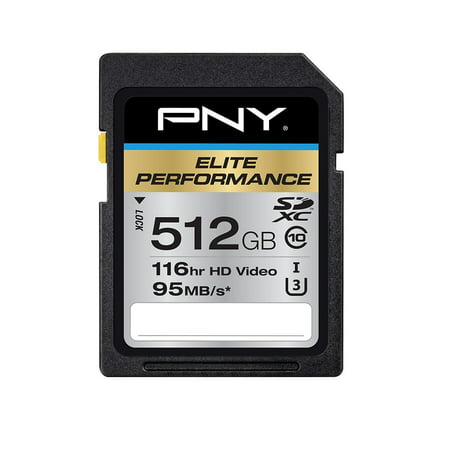 PNY Elite Performance 512GB High Speed SDXC SD Card Class 10 UHS-1 to