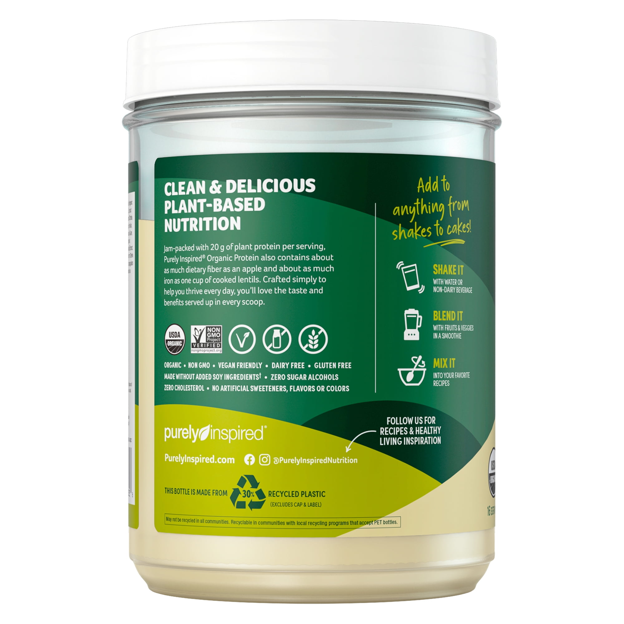 Purely Inspired Organic Plant-Based Protein Powder, Vanilla, 20g Protein,  1.25 lbs, 16 Servings 