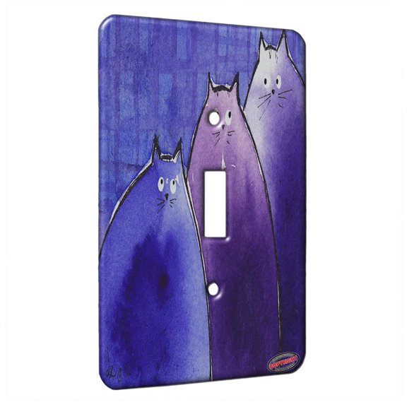 KuzmarK™ Single Gang Toggle Switch Wall Plate - Blue and Purple Chunky Kitties Abstract Cat Art by Denise Every
