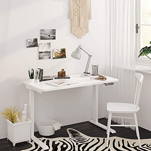 48x24 w/Memory Key, White Flexispot Quick Install Electric Height Adjustable Desk Home Office Sit Stand Up Desk Whole-Piece Desk Board with Memory 