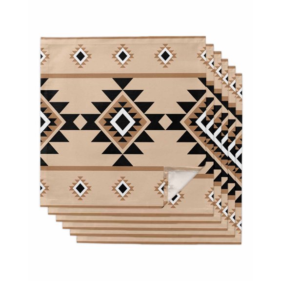 nqOlkjepod Brown Black Boho Cloth Napkins Set of 6 Reusable Dinner Napkins, Country Aztec Southwest Geometric Cocktail Napkin Washable Table Napkins for Wedding/Holiday Party/Baby Shower 20"x20"