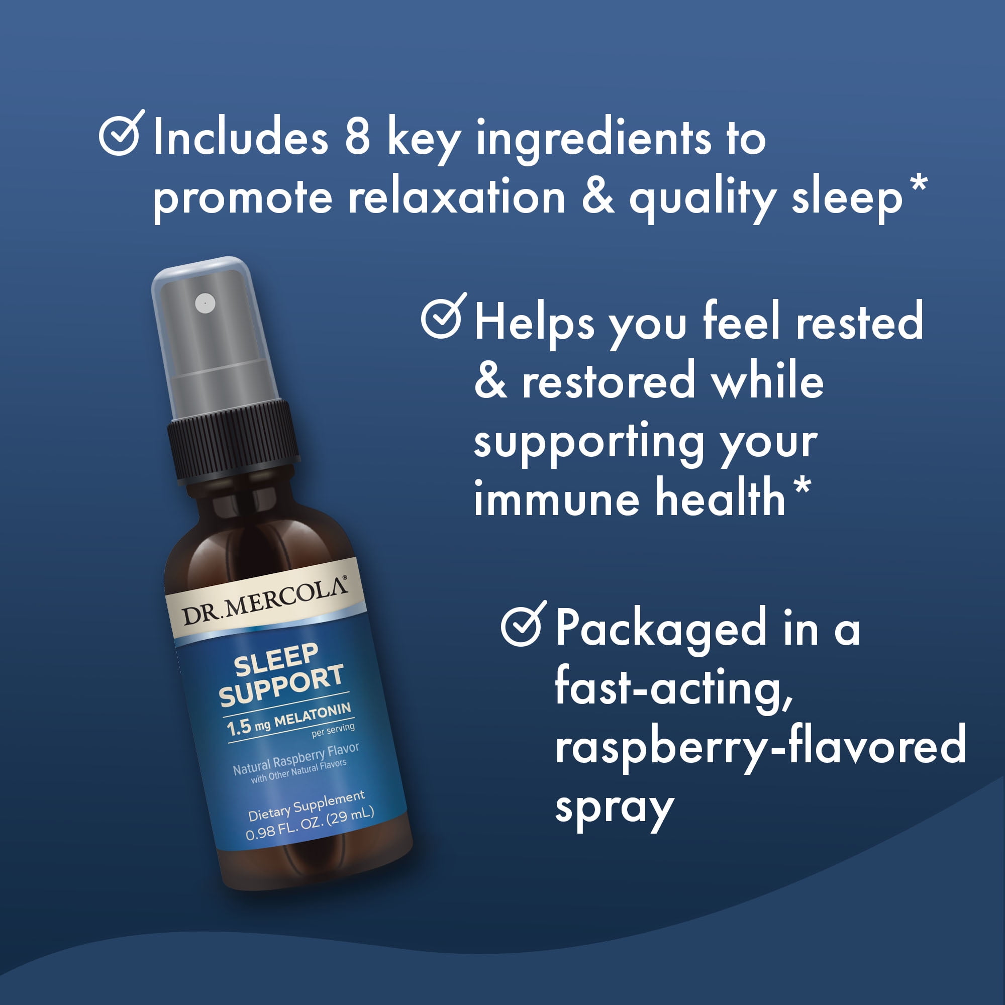 Dr. Mercola Sleep Support with Melatonin Spray, 1.5 mg Melatonin Per Serving, 35 Servings, Dietary Supplement, Supports Healthy Sleep and Mental Focus, Non-GMO