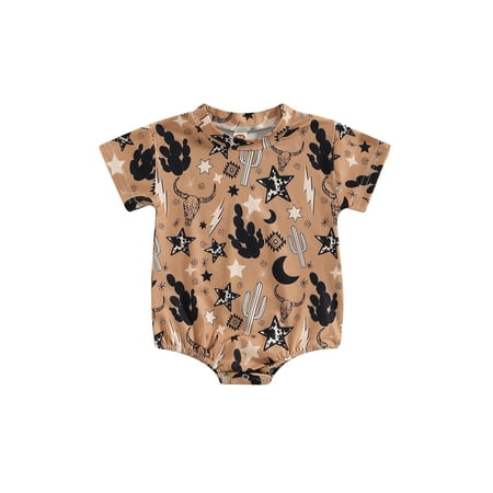 

Qtinghua Western Baby Boy Girl Summer Clothes Cow Print T Shirt Romper Oversized Short Sleeve Bubble Bodysuit Outfits Apricot 18-24 Months