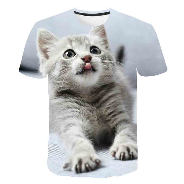 Verano 2023, camiseta de dibujos animados en 3D para niños, camiseta con estampado de animales para niños y gatos, camisetas para niñas, camisetas de dibujos animados para niños, ropa de animales 5T Gao Jinjia LED