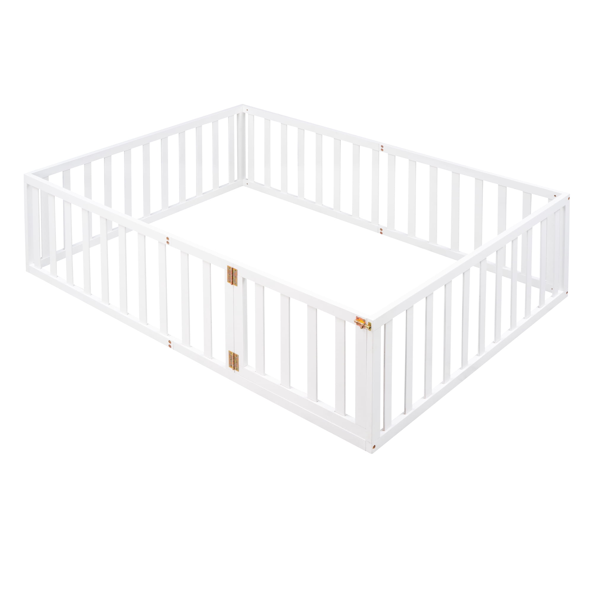Bellemave Full Size Floor Bed with Fence and Door, Wood Montessori Bed Frame, Floor Bed Frame, Slats Not Included (Full,White)