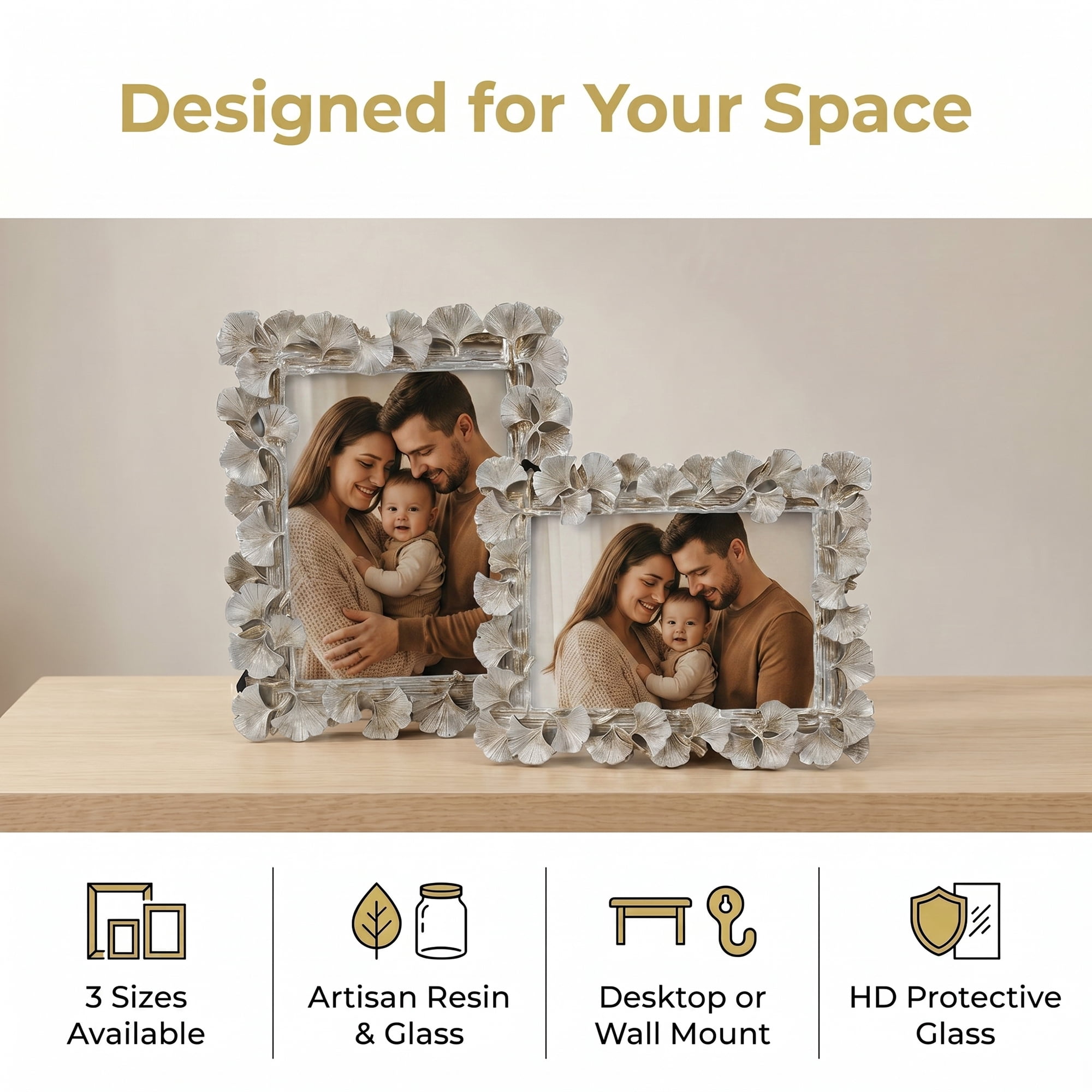 Unique Bargains Ginkgo Leaf Resin Gold Botanical Photo Frame Silver 4" x 6"
