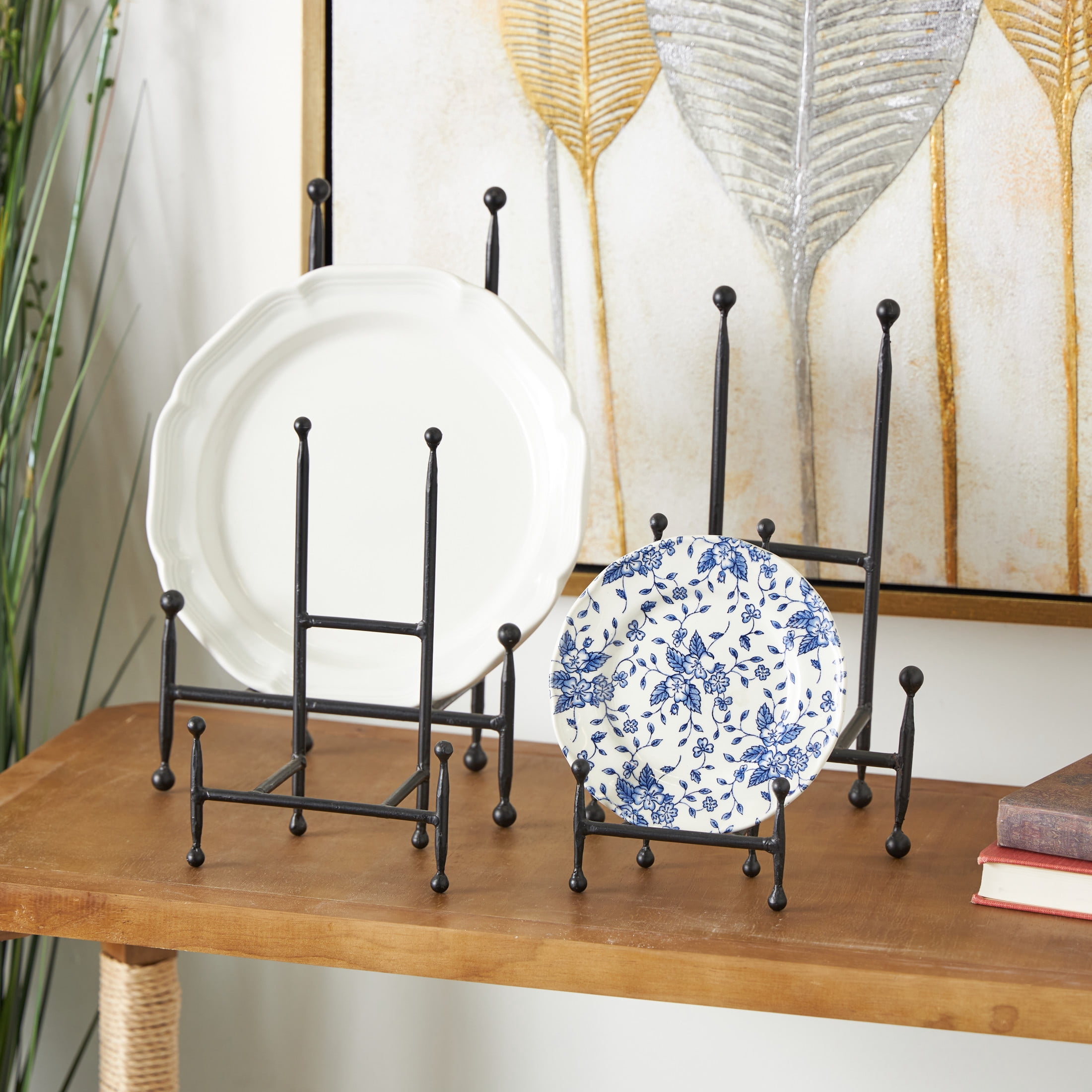 DecMode 14", 12", 10", 9"H Black Metal Tabletop Rectangular Easel with Ball Accents, 4-Pieces