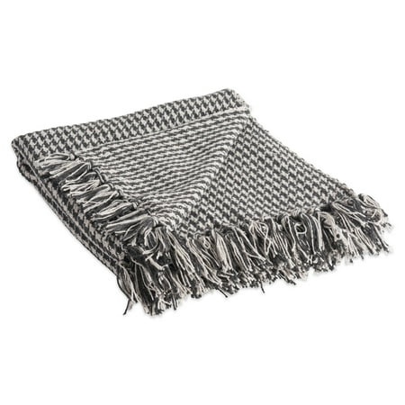 DII Rustic Farmhouse Cotton Houndstooth Blanket Throw with Fringe For Chair, Couch, Picnic, Camping, Beach, & Everyday Use , 50 x 60" - Mineral
