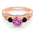 thumbnail image 2 of Gem Stone King 18K Rose Gold Plated Silver Pink Created Sapphire Black Onyx and White Moissanite Engagement Ring for Women (1.47 Cttw, Gemstone September Birthstone, Round 6MM and 3MM, Size 7), 2 of 4
