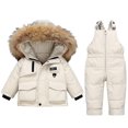 thumbnail image 2 of 2pcs Unisex Baby Kids Puffer Winter Warm Hooded Down Coat with Snowsuit Snow Bib Pants Ski Suits Outfit Set Beige 3-4 Years, 2 of 3
