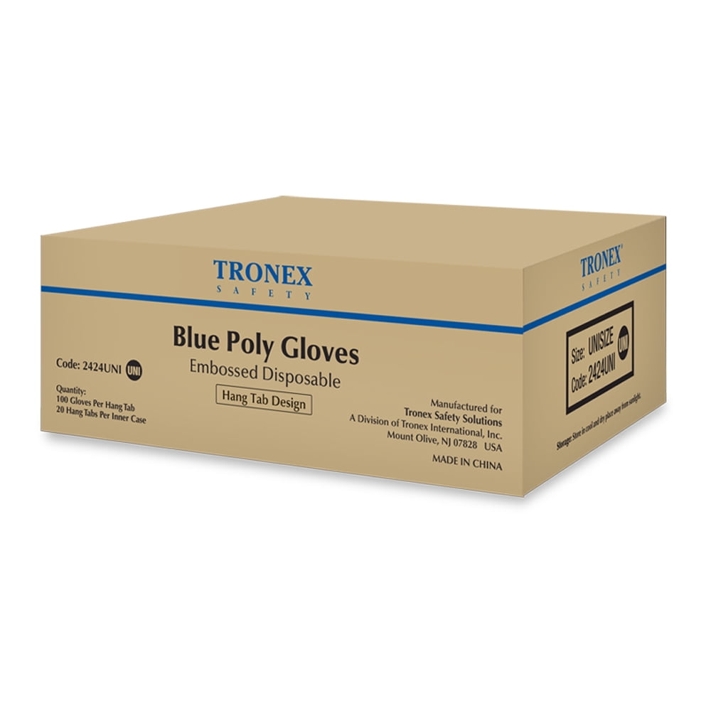 Tronex 2424 HDPE Disposable Gloves, Embossed, Blue, Unisize, Case of 2,000