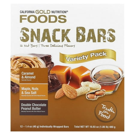 California Gold Nutrition, FOODS - Variety Pack Snack Bars (Maple, Caramel, Peanut Butter), 12 Bars, 1.4 oz (40 g) Each Pack of 3