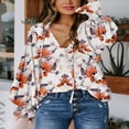 thumbnail image 2 of CHOK Chemisier Boho à Imprimé Floral Col en V Manches Bouffantes Décontracté Tunique à Cordon Rose m, 2 of 4