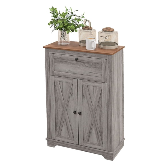 Farmhouse Sideboard Cabinet - Kitchen Storage with Doors & Drawer - 23.5" Gray Accent Cabinet - Living Room Entryway Furniture