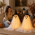 thumbnail image 4 of 2 Pack Light Up Tulle Ghost Decor with Witch Hat, Cute Spooky LED Ghost Tabletop Ornaments, Warm Light Standing Ghost Centerpiece for Halloween Mantel Shelf Indoor Home Party Decorations, 4 of 8