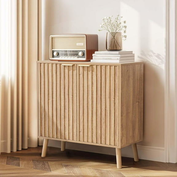 Entryway Cabinet with Storage, Multifunctional Fluted Sideboard, Accent Cabinet with 2 Doors, Wood Coffee Bar, 2025 Home Decor Trend, Living Room, Kitche