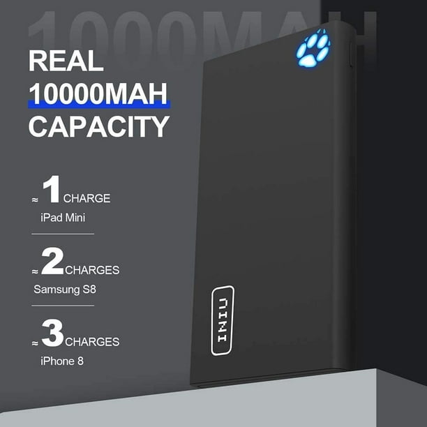 INIU Power Bank, le plus fin et le plus léger 10000 mAh 3 A haute vitesse 3  sorties chargeur portable, USB C et lampe de poche batterie 