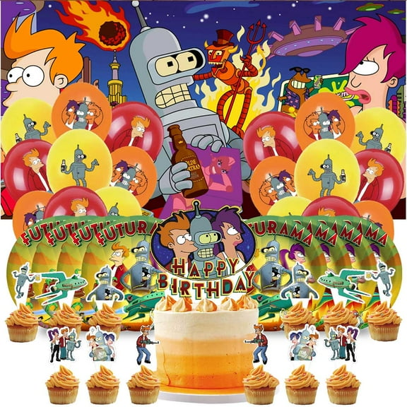 Futurama Birthday Party Supplies Balloons Plates Decoration Cake Topper Decor Tableware Banner Backdrop