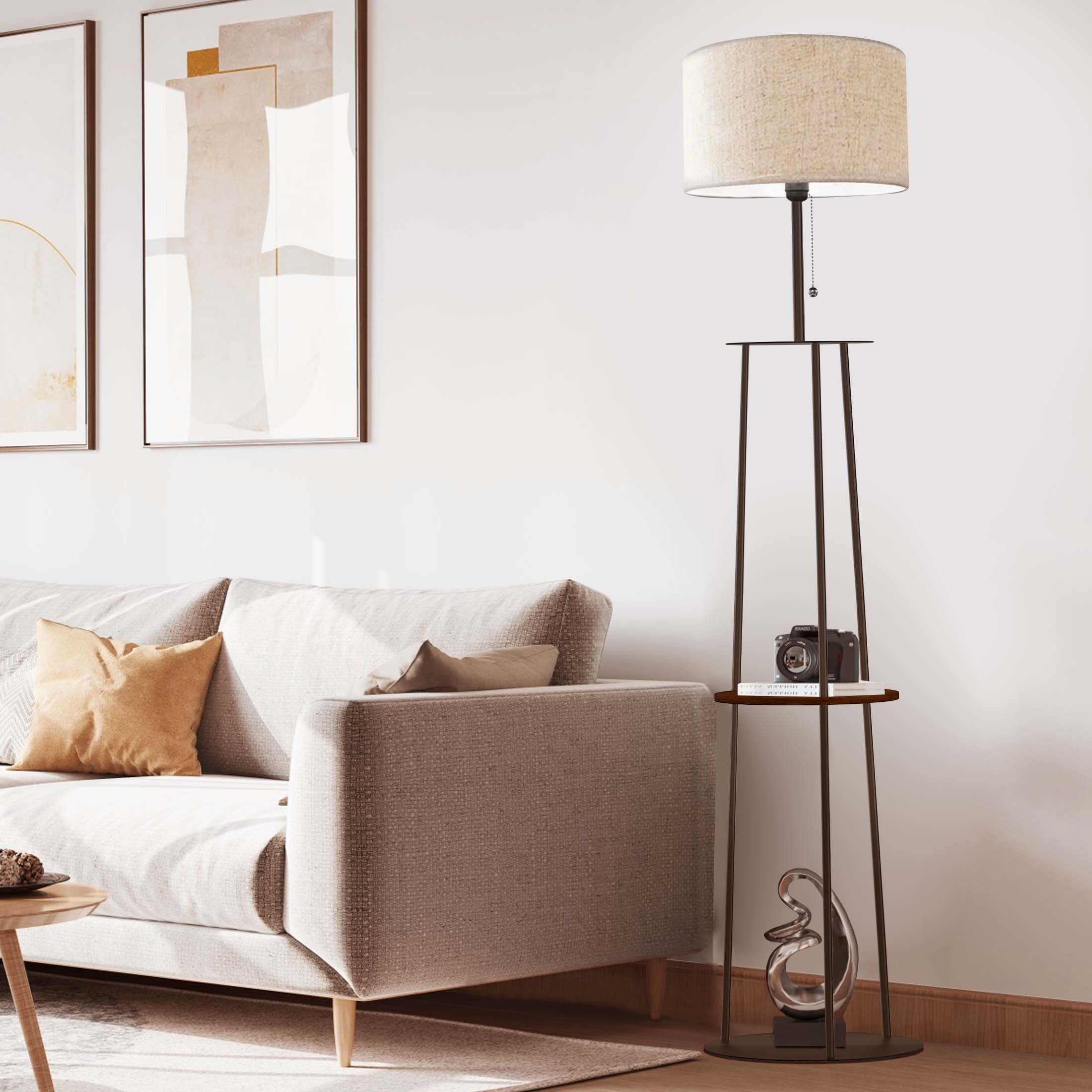 65" Floor Lamp with Shelves, Modern Round Standing Lamp with 3 Color Temperature Bulb – Corner Display Bookshelf Lamp for Living Room and Bedroom
