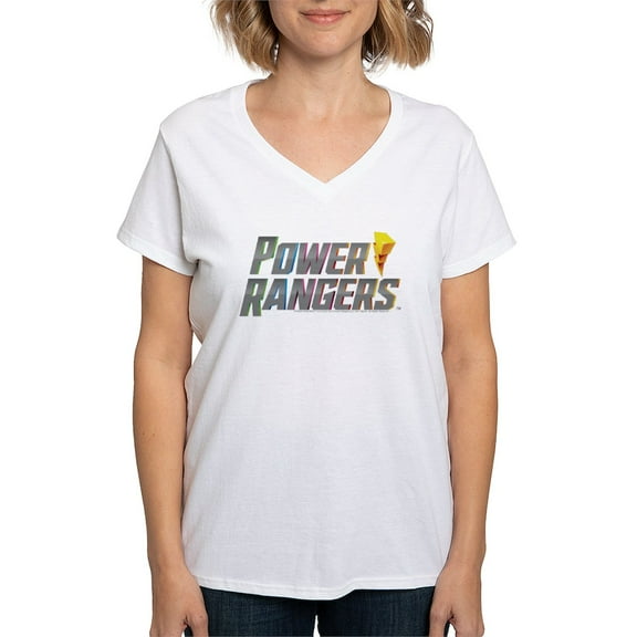 CafePress - Power Rangers Stacked Logo Women's V Neck T Shirt - Womens Cotton V-Neck T-shirt