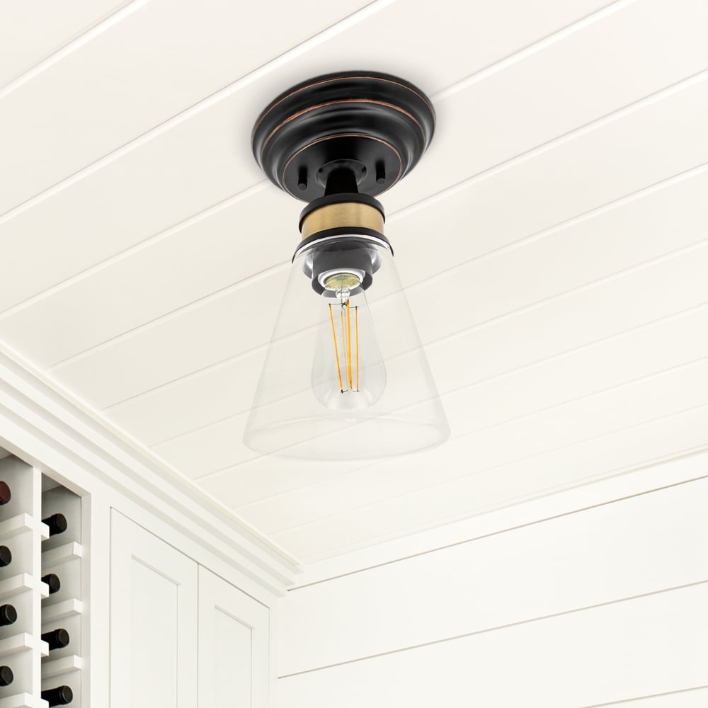 Maxxima 9 in. LED Semi-Flush Mount Glass Ceiling Light w/ ST19 Edison Bulb, 2700K Warm White, 800 Lumens