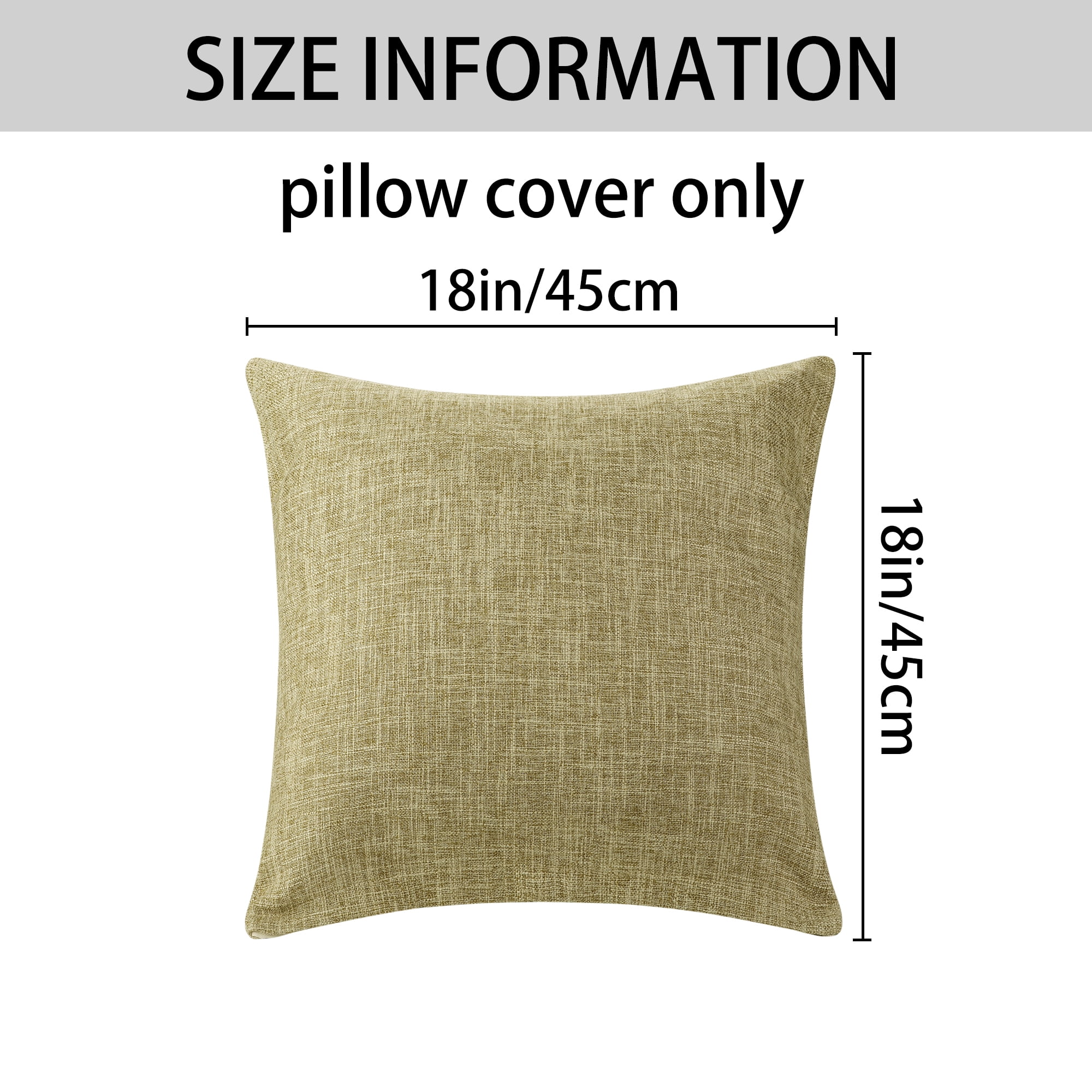 Unique Bargains Solid Indoor Outdoor Linen Decorative Throw Pillow Cover (2 Count) Khaki 18" x 18"