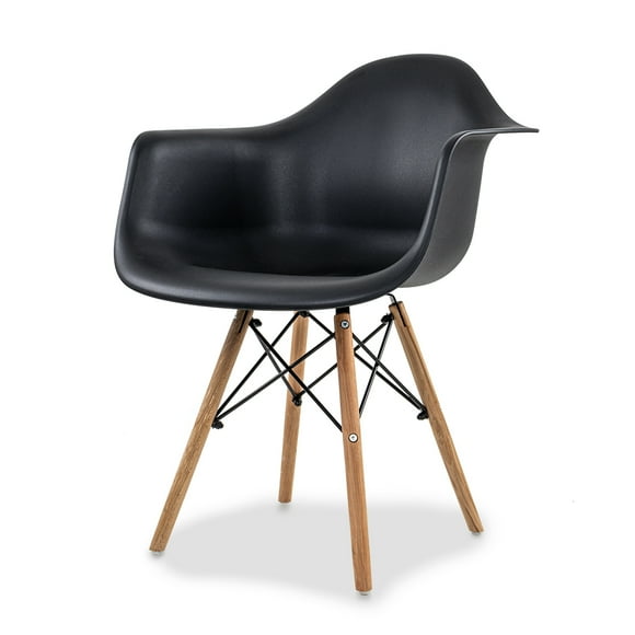 Silla de Comedor Ergonomica con Estructura de Madera Diseño Moderno Tipo Eames para Sala Oficina e Interiores Minimalistas con Soporte de Acero Negro