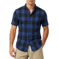 thumbnail image 4 of hoksml Men's Stand Collar Plaid Short Sleeve Button Shirt, Regular Fit Shirts for Daily Outdoor and Summer Casual Wear, 4 of 9