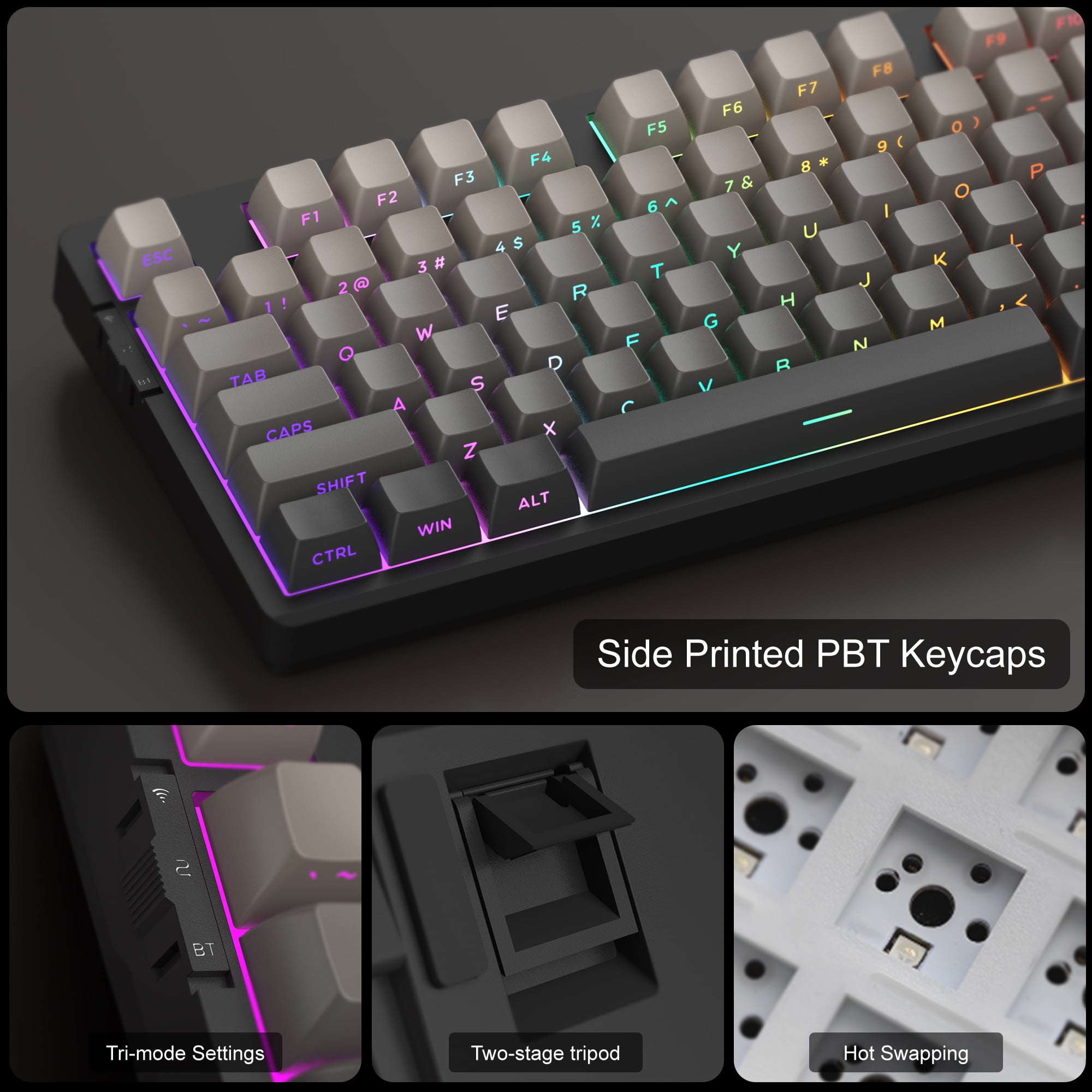 MageGee LIGHT87 Wireless Creamy Keyboard, Gasket Structure, RGB Backlit, 2.4G/USB-C/BT5.0 Hot Swappable Mechanical Gaming Keyboard for Win/Mac/PC, 8000mAh Battery, Side Printed PBT Keycaps, Black