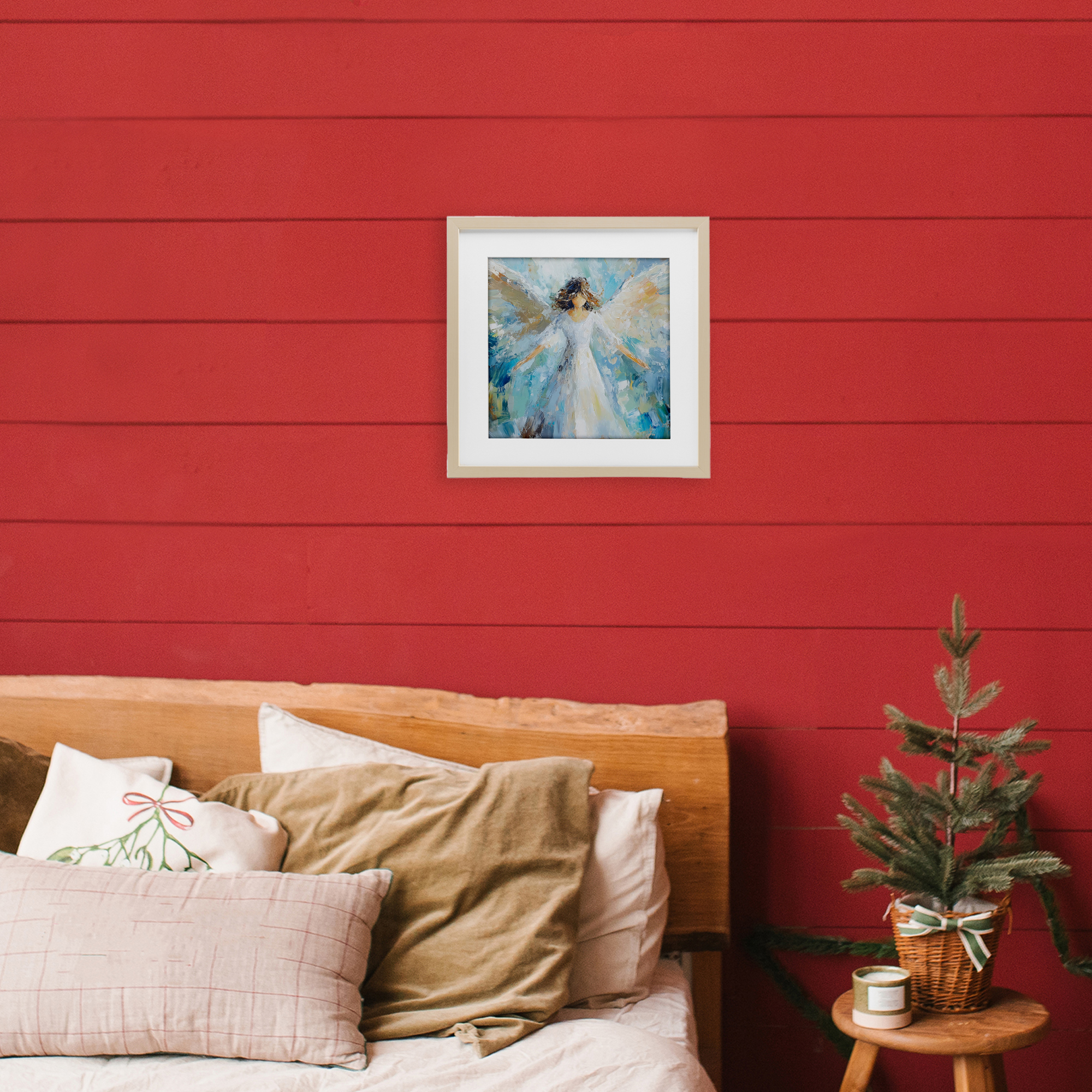 Flying Glory Angel Birch Framed Print Under Glass, design by Petal Prints Design