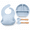 Blue, variant on 4PCS/Set Pack Silicone Baby Feeding Set Baby Led Weaning Supplies Includes Suction Divided Plates Soft Bowl Spoons Forks Adjustable Bib Snack Cup and Straws for Baby
