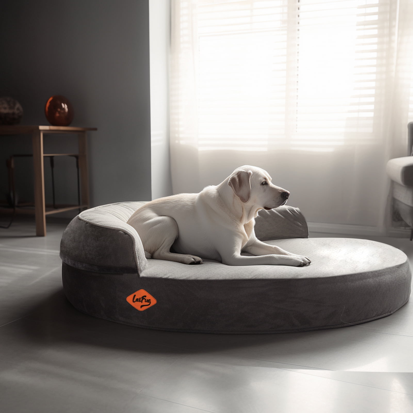 Laifug Memory Foam Oval Dog Bed (44x30x9Inches, Grey), Orthopedic Dog Bed for Dogs with Durable Waterproof Liner & Removable Washable Cover & Nonskid Bottom