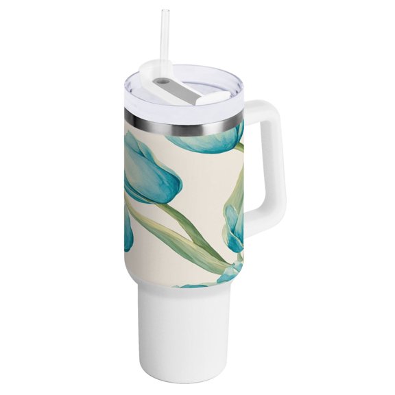 40 Oz Car Handle Water Bottle Water Cup Water Bottle Water Jug Coffee Cup Travel Water Bottle Blue Tulip