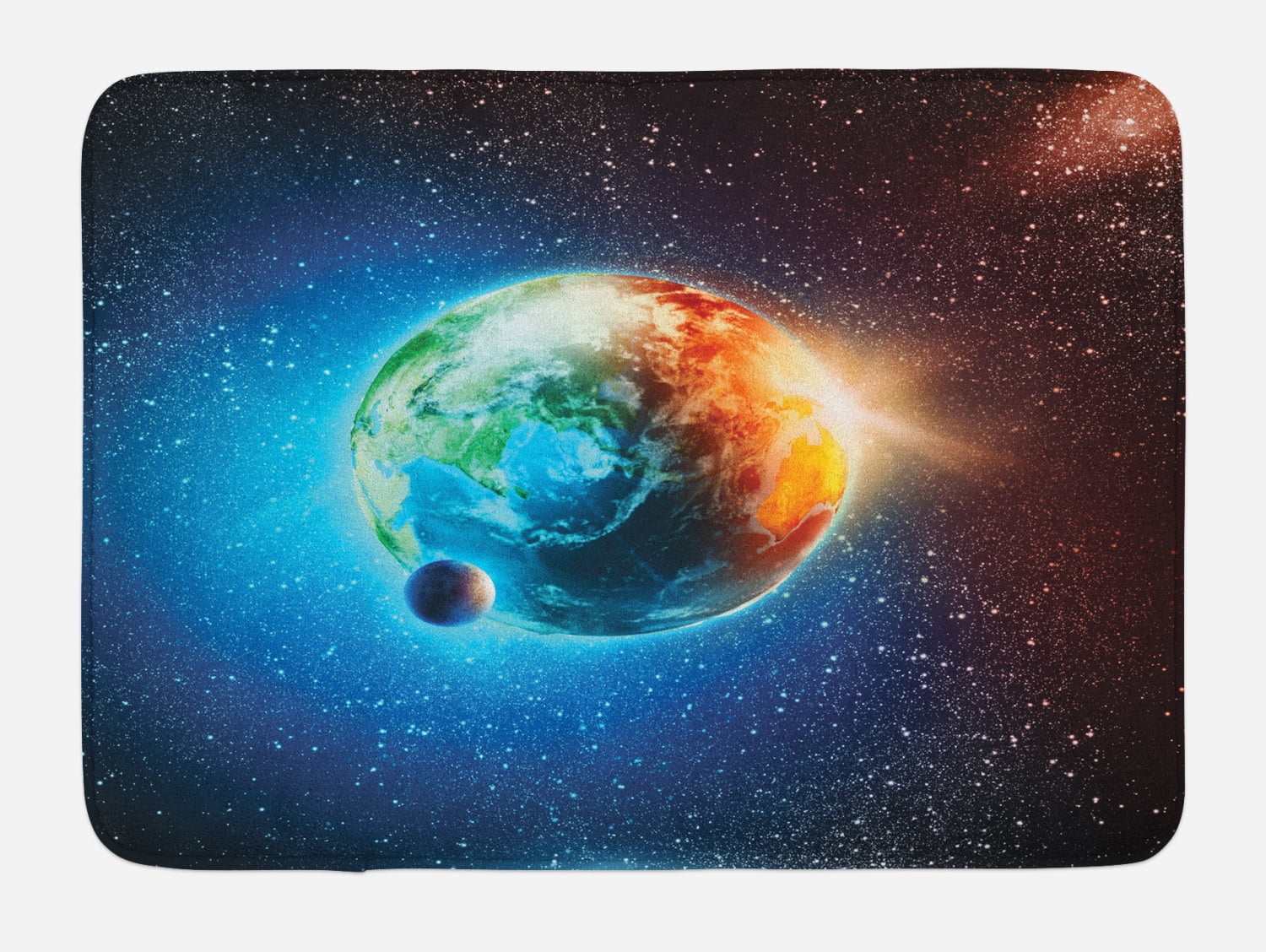 Outer Space Bath Mat, Planet Earth in Sun Rays Elements Astronomy ...