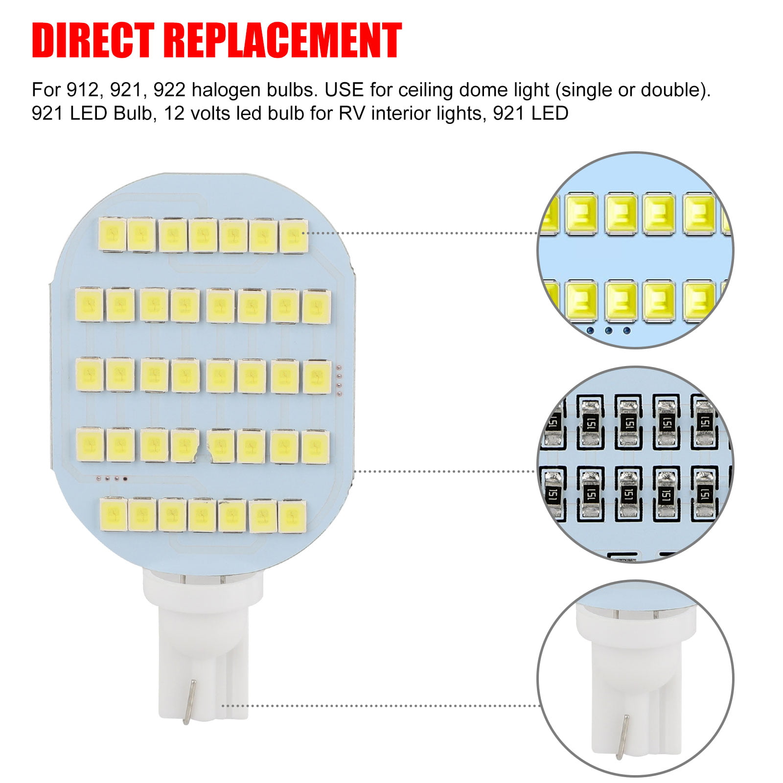 YITAMOTOR Super Bright T10 194 168 921 LED Light Bulbs for Car Camper Dome Interior Lights Landscaping RV Trailer Side Wedge 24-3528 SMD Pack of 10 Warm White 3500k