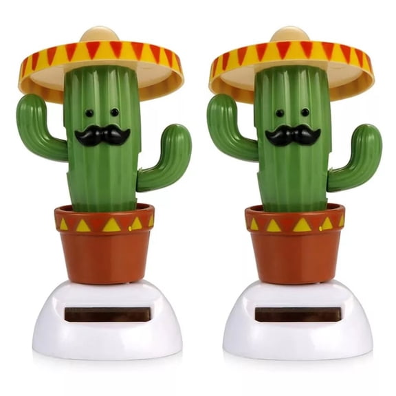 Jiibva Solar Powered Mexican Style Cactus Bobbling Decorative Figurine, Car Dashboard Decor, 2 Pcs