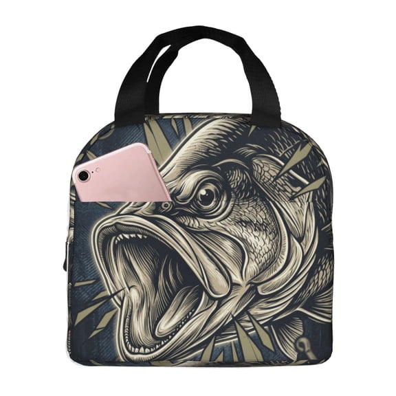 Camo Fish Insulated Lunch Box Reusable Lunch Bag Women Men Cooler Tote Bag For Work Picnic Office