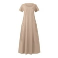 thumbnail image 6 of Sakmal Women Dresses Plus Long Khaki Shift Dresses Pocket Casual Short Sleeve Ladies Dresses Summer, 6 of 6